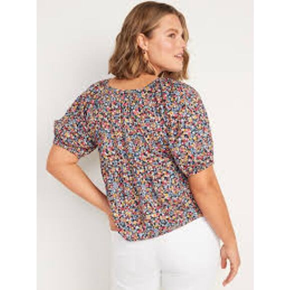 Old Navy Tops - Floral-Print Puff-Sleeve Babydoll Top Old Navy Boho Elastic Stretch